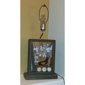 Vintage Golf Lamp Shadow Box Wood Framed Freestanding Display Club Balls Cards